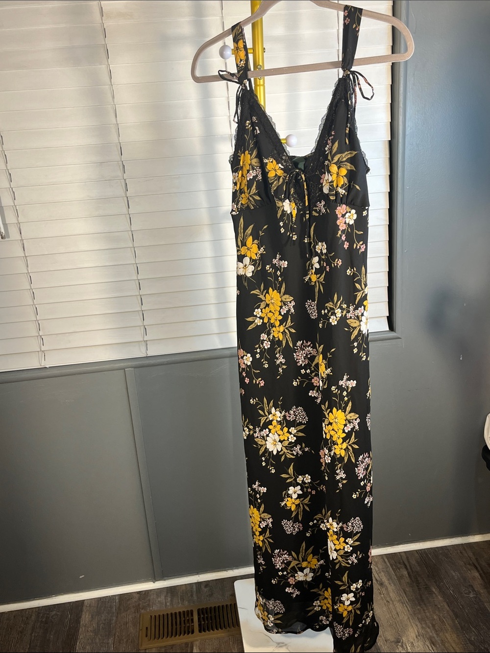 wild fable Black Maxi Dress with Yellow Floral Pattern